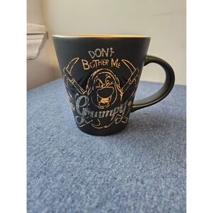 Disney Store Grumpy Mug Don't Bother Me 12oz Orange Pickaxe Pick Axe Black Matte